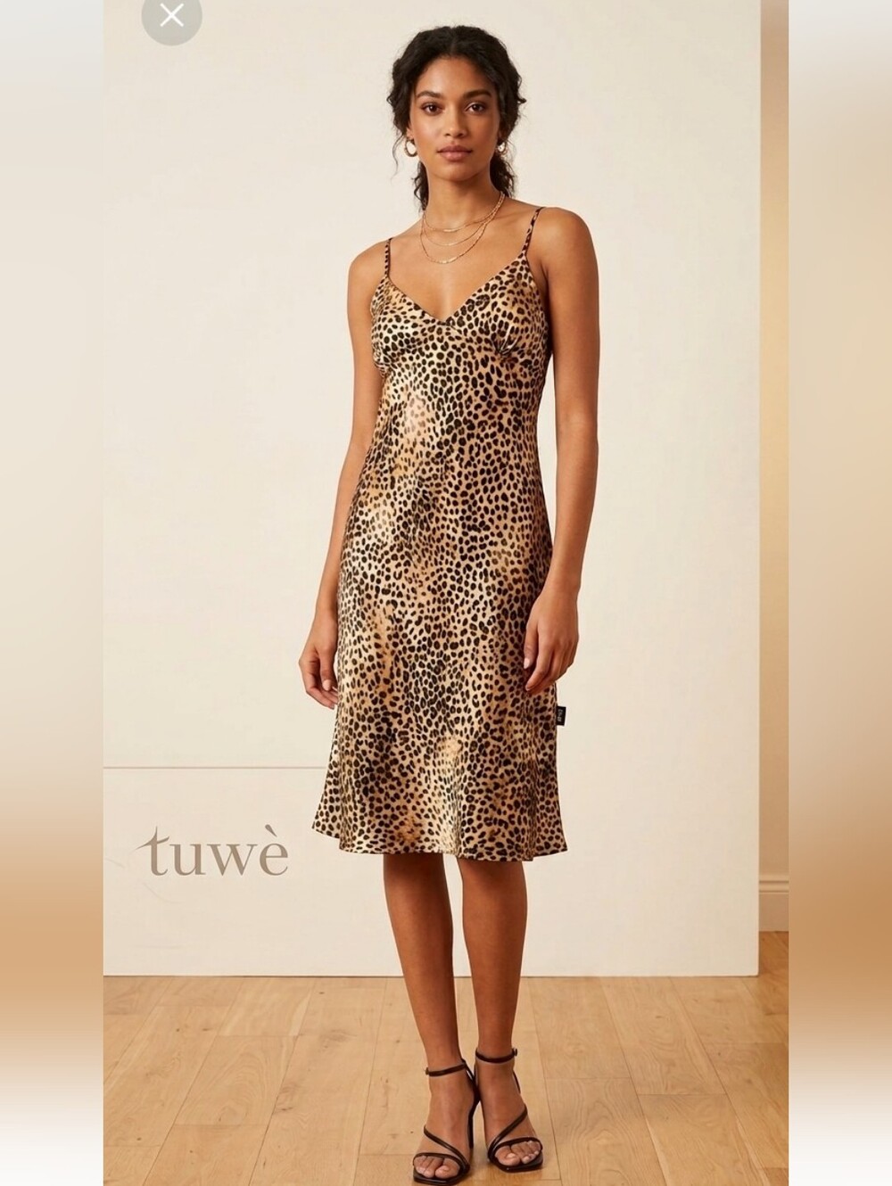 *Rare* Tuwe Animal Leopard Print Satin Slip Dress Knee Length M